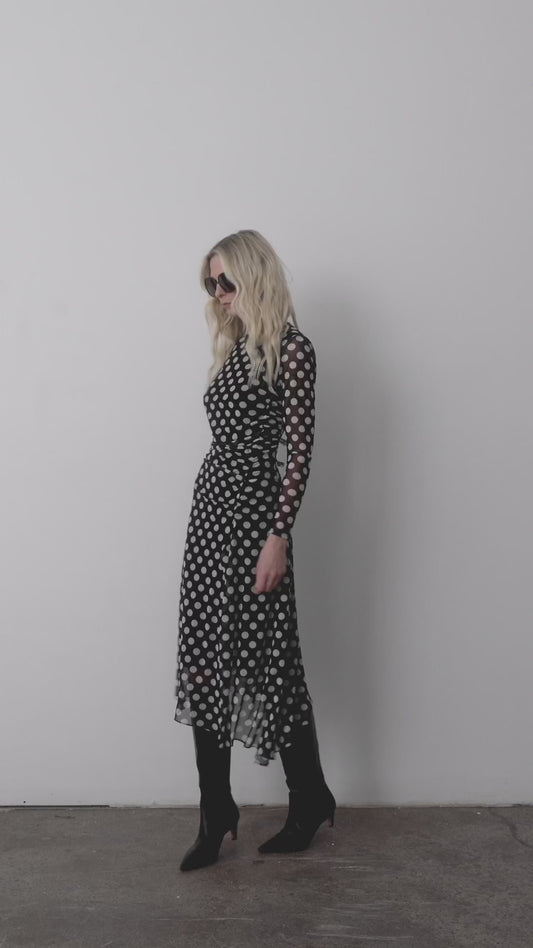 Robe asymétrique mesh polka dot
