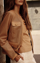 Jacket cuir perforé manche longue