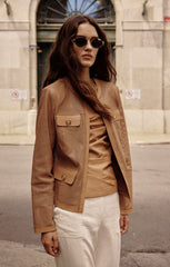 Jacket cuir perforé manche longue
