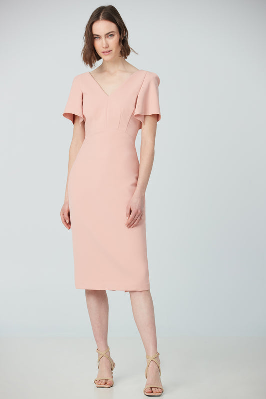 Power dress with short bell sleeve