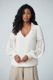 V neck blouse with lace insert