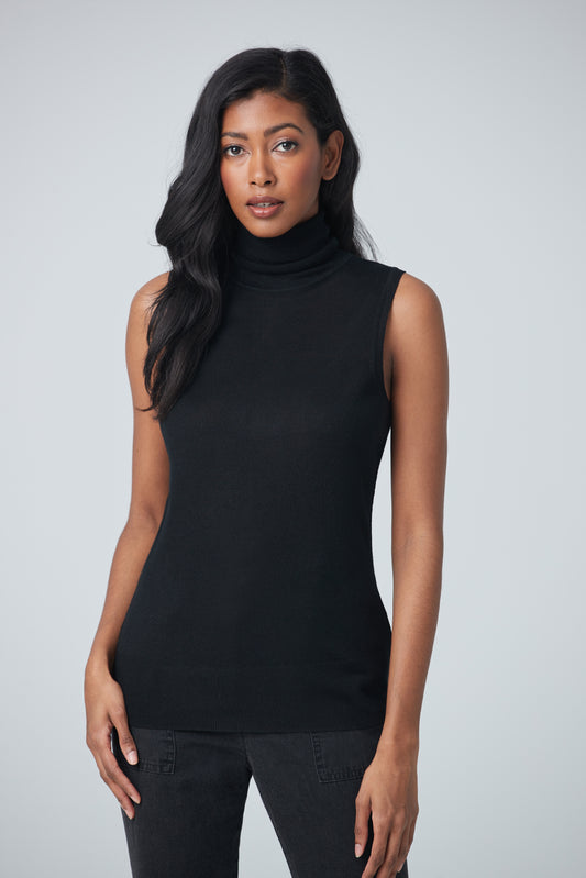 Merino blend sleeveless turtleneck