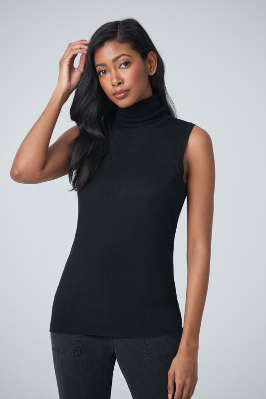 Merino blend sleeveless turtleneck