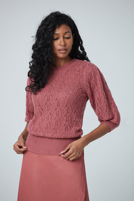 Sweater with gigot sleeve & mock neck