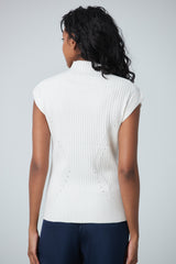 Pull sans manche col cheminée avec pointelle et côtes