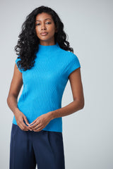 Pull sans manche col cheminée avec pointelle et côtes