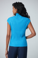 Pull sans manche col cheminée avec pointelle et côtes