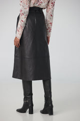 Jupe ligne A en cuir d'agneau