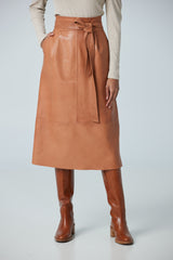 Jupe ligne A en cuir d'agneau