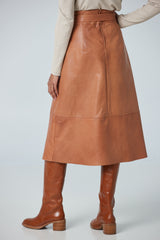 Jupe ligne A en cuir d'agneau