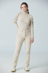 Straight leg crop pant with faux leather insert