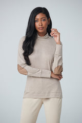 Turtleneck with faux suede elbow patch