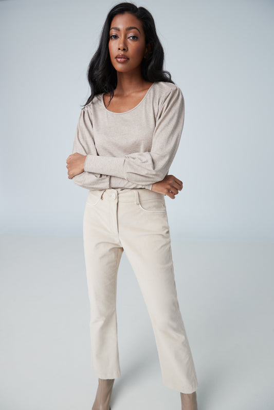 Crew neck puffy sleeve & long cuffs