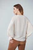 Pleated sleeve blouse with folded front