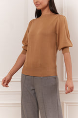 Sweater with gigot sleeve & mock neck