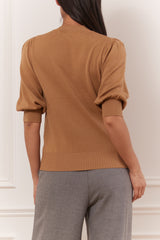 Sweater with gigot sleeve & mock neck