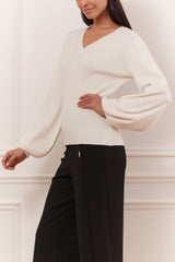 Pull en V manche bouffante