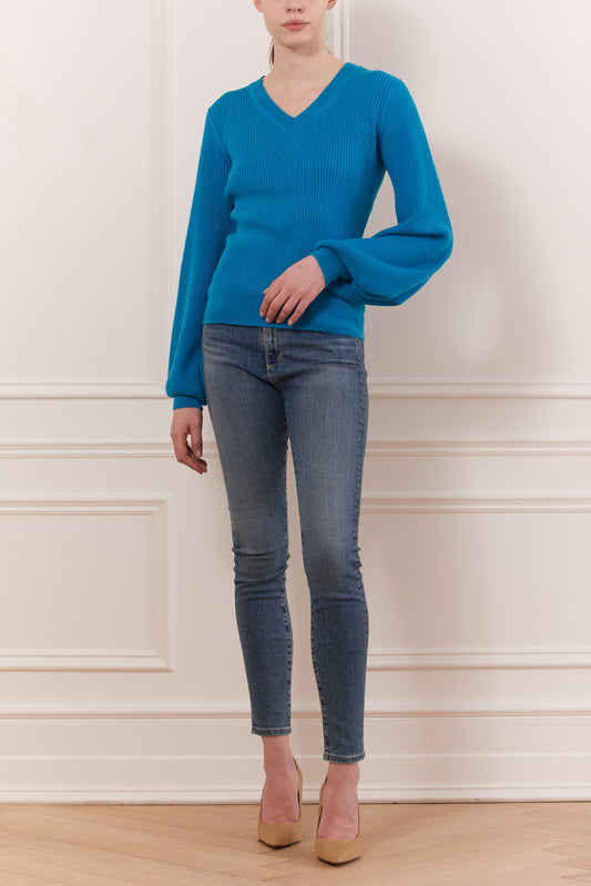 Pull en V manche bouffante