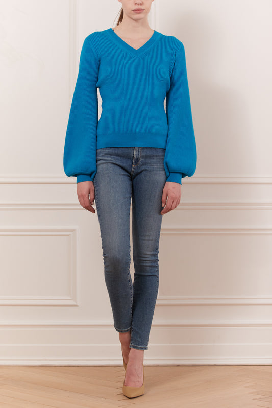 Pull en V manche bouffante