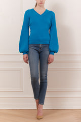 Pull en V manche bouffante