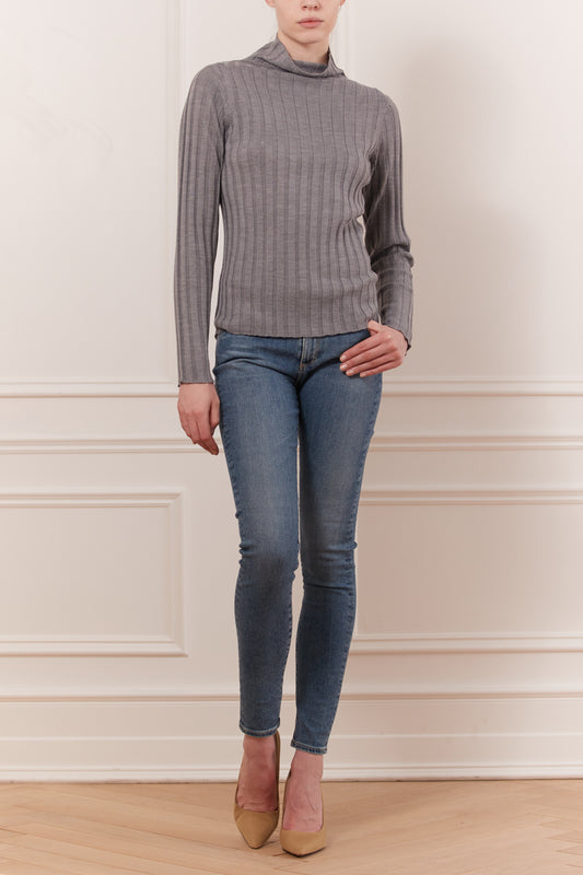 Pull cotelé col montant