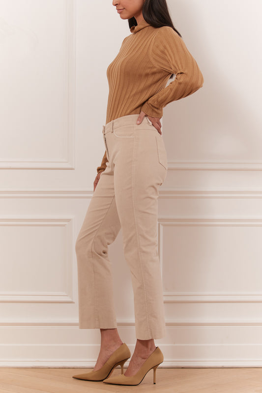 Straight leg crop pant faux suede insert