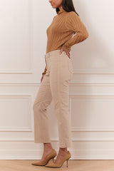 Straight leg crop pant faux suede insert