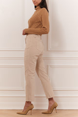 Straight leg crop pant faux suede insert