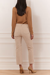 Straight leg crop pant faux suede insert