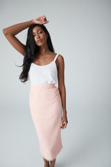 Pencil skirt with welt pocket and fringe
