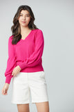 V neck top 3/4 puffy sleeve