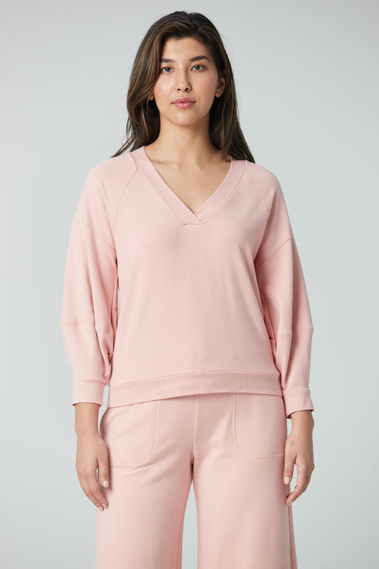 V neck top with lantern sleeve