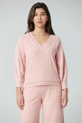 V neck top with lantern sleeve
