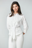 Shirt blouse with front knot & side slit
