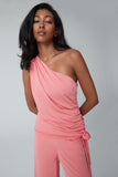 Ruched one shoulder top with sash