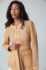 Perforated leather jacket patch pocket