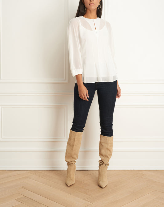 Collarless 3/4 Sleeves Blouse