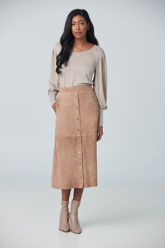 Suede A-line midi skirt